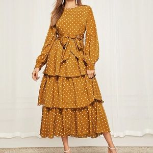 🎉NEW Polka dot self belted layered hem dress